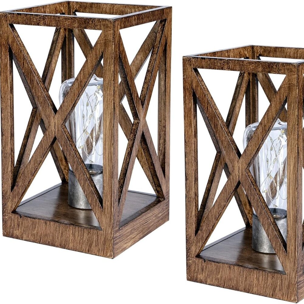 2 Pack Retro Battery Powered Table Lamps, Battery‎ Operated Cordless Lamp Set
